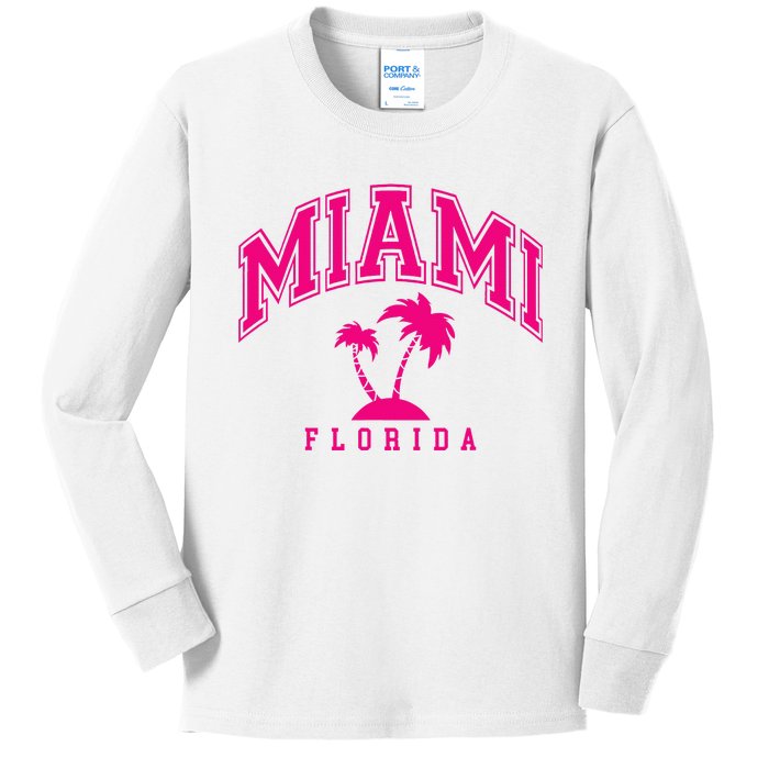 Miami Beach Florida Palms Palm Trees Preppy Varsity Pink Kids Long Sleeve Shirt