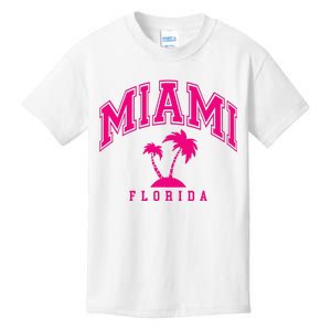 Miami Beach Florida Palms Palm Trees Preppy Varsity Pink Kids T-Shirt