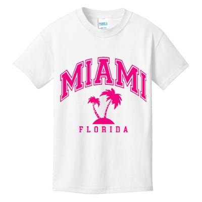 Miami Beach Florida Palms Palm Trees Preppy Varsity Pink Kids T-Shirt