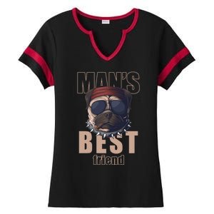 Mans Best Friend Bulldog Funny Dog Lover Ladies Halftime Notch Neck Tee