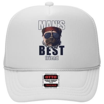 Mans Best Friend Bulldog Funny Dog Lover High Crown Mesh Back Trucker Hat