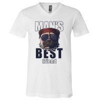 Mans Best Friend Bulldog Funny Dog Lover V-Neck T-Shirt