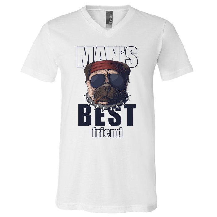 Mans Best Friend Bulldog Funny Dog Lover V-Neck T-Shirt