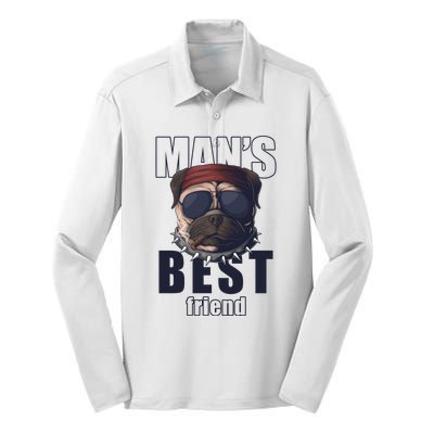 Mans Best Friend Bulldog Funny Dog Lover Silk Touch Performance Long Sleeve Polo