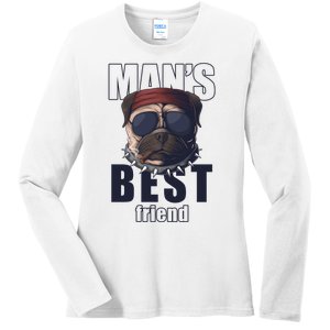 Mans Best Friend Bulldog Funny Dog Lover Ladies Long Sleeve Shirt