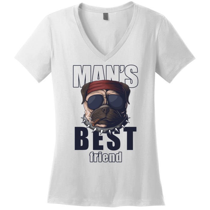 Mans Best Friend Bulldog Funny Dog Lover Women's V-Neck T-Shirt