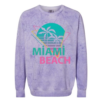 Miami Beach Florida Proud Floridian Retro Palms Trees Colorblast Crewneck Sweatshirt