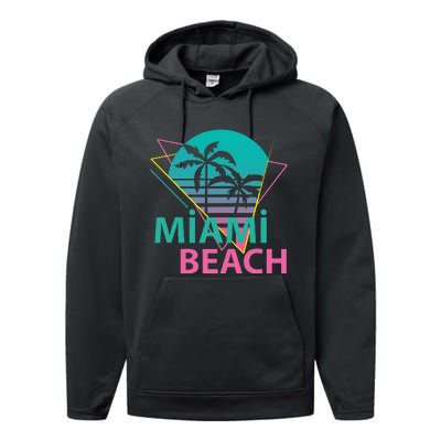 Miami Beach Florida Proud Floridian Retro Palms Trees Performance Fleece Hoodie