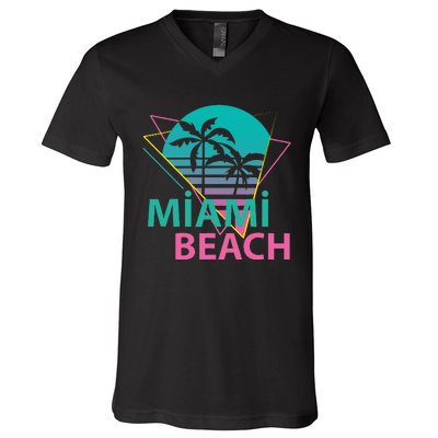 Miami Beach Florida Proud Floridian Retro Palms Trees V-Neck T-Shirt