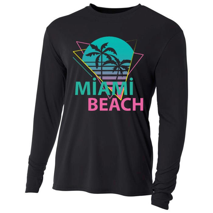 Miami Beach Florida Proud Floridian Retro Palms Trees Cooling Performance Long Sleeve Crew