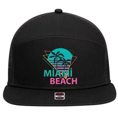 Miami Beach Florida Proud Floridian Retro Palms Trees 7 Panel Mesh Trucker Snapback Hat