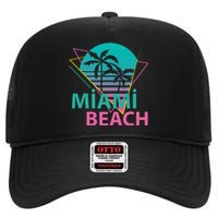 Miami Beach Florida Proud Floridian Retro Palms Trees High Crown Mesh Back Trucker Hat