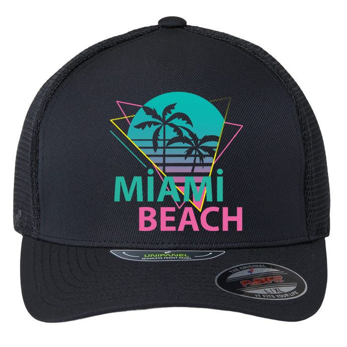 Miami Beach Florida Proud Floridian Retro Palms Trees Flexfit Unipanel Trucker Cap