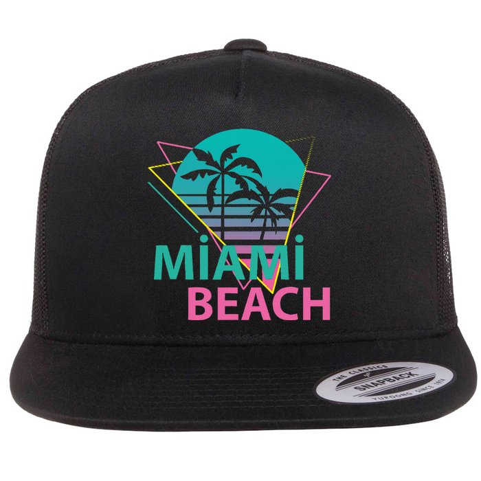 Miami Beach Florida Proud Floridian Retro Palms Trees Flat Bill Trucker Hat