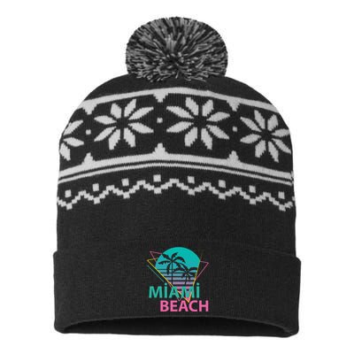 Miami Beach Florida Proud Floridian Retro Palms Trees USA-Made Snowflake Beanie