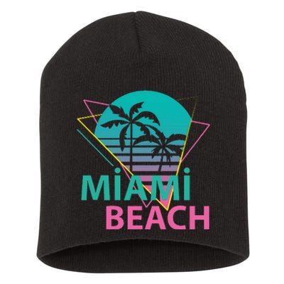 Miami Beach Florida Proud Floridian Retro Palms Trees Short Acrylic Beanie