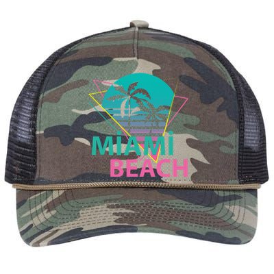 Miami Beach Florida Proud Floridian Retro Palms Trees Retro Rope Trucker Hat Cap