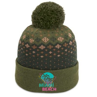 Miami Beach Florida Proud Floridian Retro Palms Trees The Baniff Cuffed Pom Beanie