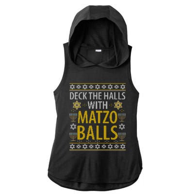 Matzo Balls Funny Hanukkah Theme Holiday Idea Quote Ladies PosiCharge Tri-Blend Wicking Draft Hoodie Tank