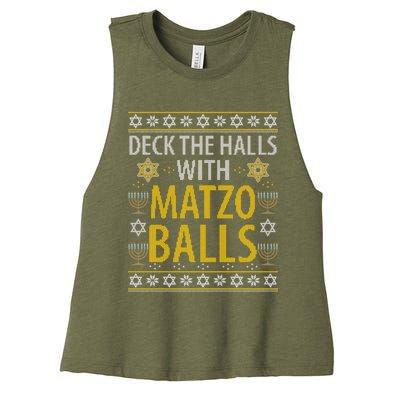 Matzo Balls Funny Hanukkah Theme Holiday Idea Quote Women's Racerback Cropped Tank