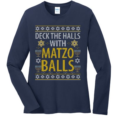 Matzo Balls Funny Hanukkah Theme Holiday Idea Quote Ladies Long Sleeve Shirt