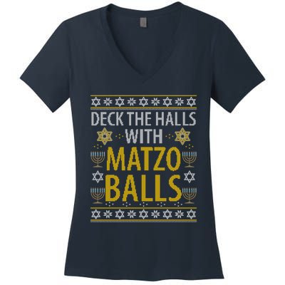 Matzo Balls Funny Hanukkah Theme Holiday Idea Quote Women's V-Neck T-Shirt