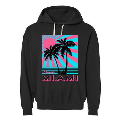 Miami Beach Florida Miami Palm Trees Garment-Dyed Fleece Hoodie