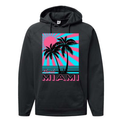 Miami Beach Florida Miami Palm Trees Performance Fleece Hoodie