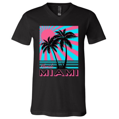 Miami Beach Florida Miami Palm Trees V-Neck T-Shirt