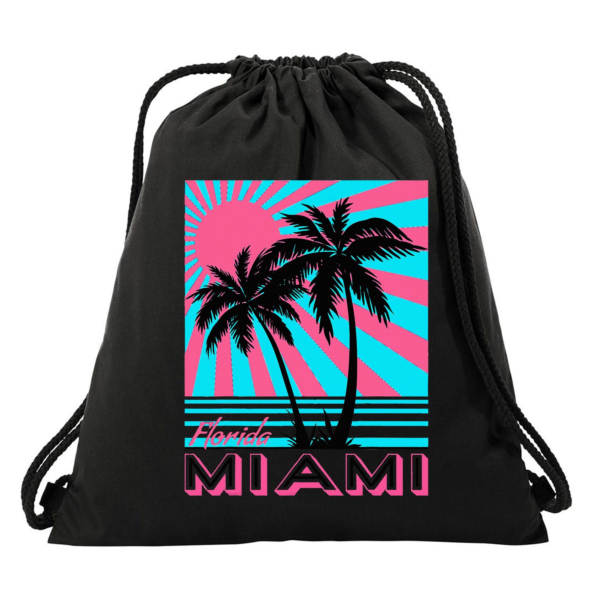 Miami Beach Florida Miami Palm Trees Drawstring Bag