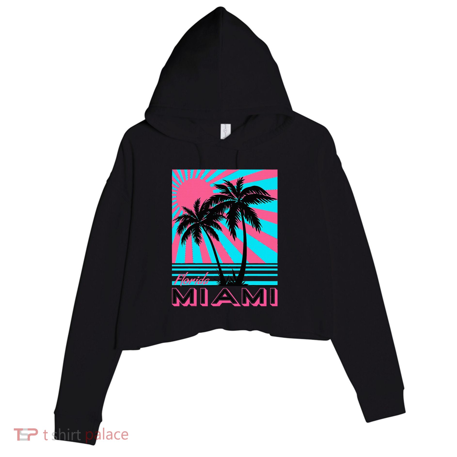 Miami Beach Florida Miami Palm Trees Crop Fleece Hoodie