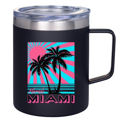 Miami Beach Florida Miami Palm Trees 12oz Stainless Steel Coffee Mug