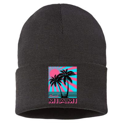 Miami Beach Florida Miami Palm Trees Sustainable Knit Beanie