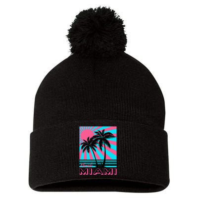 Miami Beach Florida Miami Palm Trees Pom Pom 12in Knit Beanie