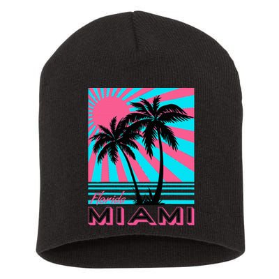 Miami Beach Florida Miami Palm Trees Short Acrylic Beanie