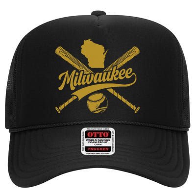 Milwaukee Baseball Fan High Crown Mesh Back Trucker Hat