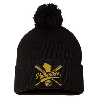 Milwaukee Baseball Fan Pom Pom 12in Knit Beanie