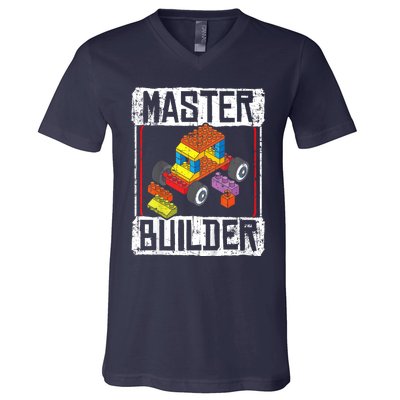 Master Builder For A Builder Block Building Blocks Bricks V-Neck T-Shirt