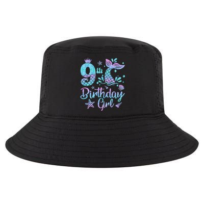 Mermaid Birthday Girl 9 Year Old Its My 9th Bday Mermaid Cool Comfort Performance Bucket Hat