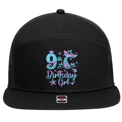 Mermaid Birthday Girl 9 Year Old Its My 9th Bday Mermaid 7 Panel Mesh Trucker Snapback Hat