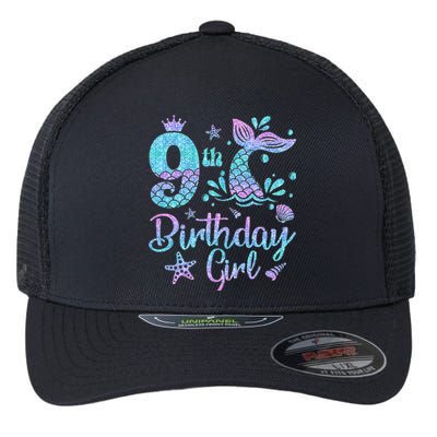 Mermaid Birthday Girl 9 Year Old Its My 9th Bday Mermaid Flexfit Unipanel Trucker Cap