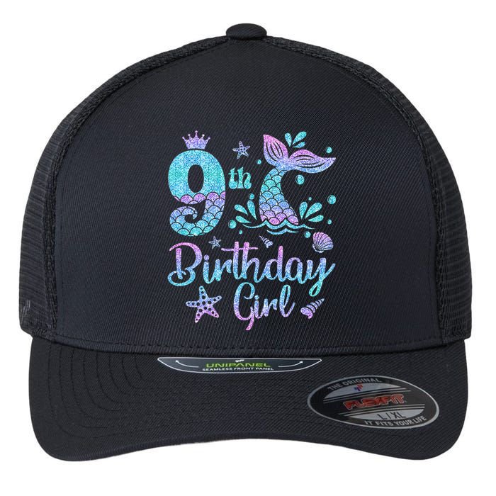 Mermaid Birthday Girl 9 Year Old Its My 9th Bday Mermaid Flexfit Unipanel Trucker Cap