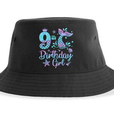 Mermaid Birthday Girl 9 Year Old Its My 9th Bday Mermaid Sustainable Bucket Hat