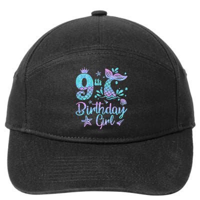 Mermaid Birthday Girl 9 Year Old Its My 9th Bday Mermaid 7-Panel Snapback Hat