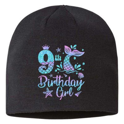 Mermaid Birthday Girl 9 Year Old Its My 9th Bday Mermaid Sustainable Beanie