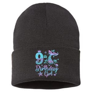 Mermaid Birthday Girl 9 Year Old Its My 9th Bday Mermaid Sustainable Knit Beanie