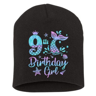 Mermaid Birthday Girl 9 Year Old Its My 9th Bday Mermaid Short Acrylic Beanie