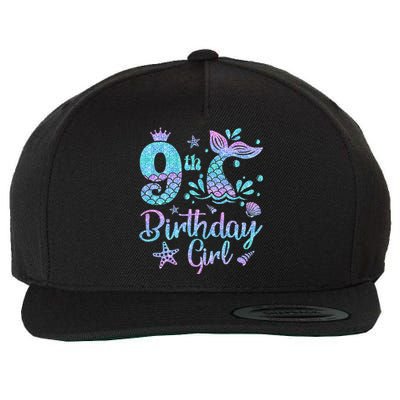 Mermaid Birthday Girl 9 Year Old Its My 9th Bday Mermaid Wool Snapback Cap