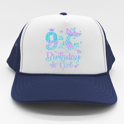 Mermaid Birthday Girl 9 Year Old Its My 9th Bday Mermaid Trucker Hat