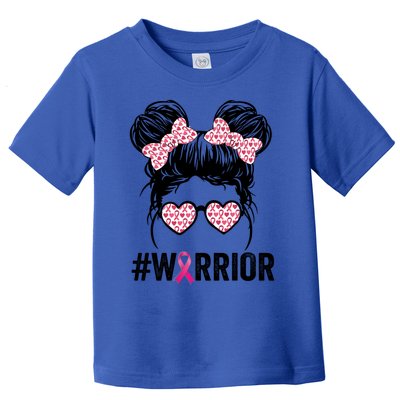 Messy Bun Glasses Wear Pink Warrior Breast Cancer Awareness Funny Gift Toddler T-Shirt